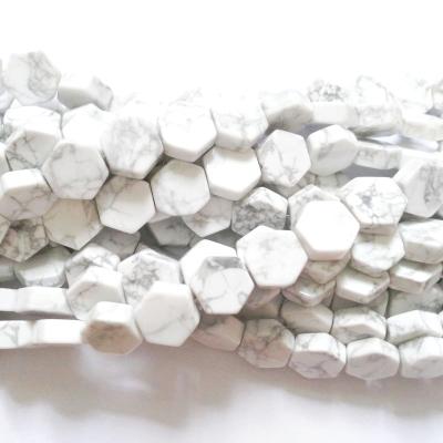 China Wholesale polished cheap natural white howlite hexagon for necklace white turquoise beads 16 inch for sale