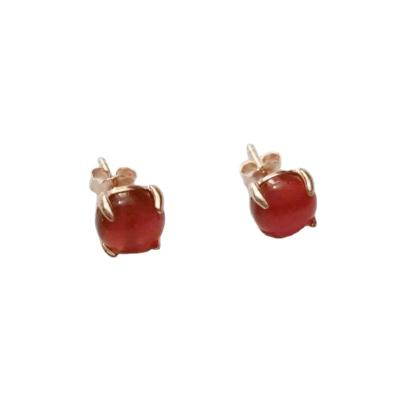 China Carnelian Silver Chalcedony Earring 925 Polished Red Agate Cabochon Stud Earring for sale