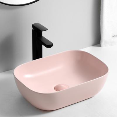 China Euro Fashion Ceramic Rectangular Matte Pink Bathroom Basin CE Ceramic Sink Modern Factory Wholesale Various Colors for sale