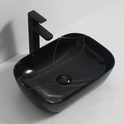 China Modern Hot Selling Ceramic Marble Wash Basin Black Hand Basin Bathroom Vanity Top Sinks for sale