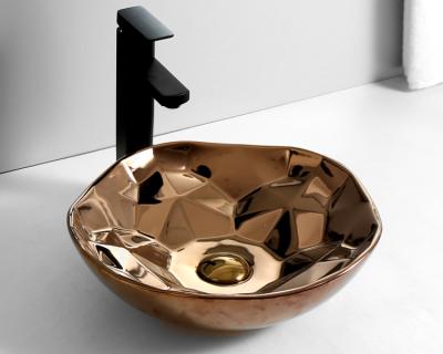 China Modern European Asian CE CUPC Rose Gold Home Sink Luxurious Electroplating Ceramic Hand Wash Basin Bathroom Ceramic Sinks for sale