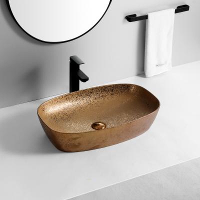 China CE Bathroom Equipment Wash Bathroom Modern Luxurious Gold Electroplating Ceramic Sink Countertop In Gold for sale