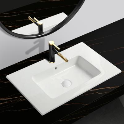 China Modern Face Porcelain Bathroom Vanity Cabinet Counter Rectangular Hand Wash Basin For High End Hotel for sale