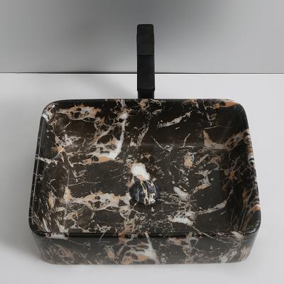 China Contemporary Wholesale Sanitary Ware Black Vessel Sink Countertops Rectangular Elegant Marble Art Sink For Bathroom for sale