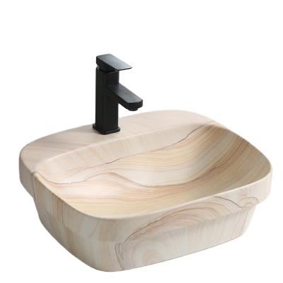 China Modern Design 9566-1665 Marble Bathroom Wash Bowl Art Basin Ceramic Artificial Square Sink Sinks for sale