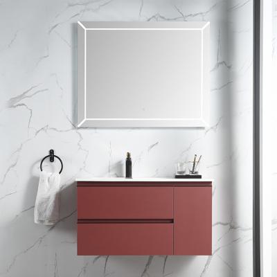 China Quality 8957B-90 Modern Single Bathroom Vanity Cabinet Sink Wall-Hung Mirror Cabinet Set for sale