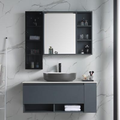 China Asian Modern Sinter Stone Bathroom Mirror Vanity Cabinet With Ceramic Sink Vanity Set for sale