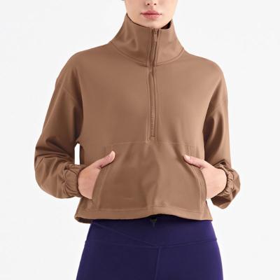 China Other 75%Nylon 25%Spandex Half Zipper Kangaroo Pocket Sport Jacket For Woman Outdoor Active Wear for sale