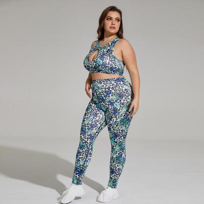 China Other New Arrival Sexy Leopard Print 2022 Plus Size Fitness Clothing Workout Clothing Set Women Plus Size Set for sale