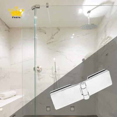 China Easy Installation FENTA Bathroom Glass Hinge To Pivot Glass Circular Corner Flange Shower Glass Door Hinge for sale