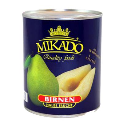 China Canned Fresh Pack Mikado canned food bartllet pear halves sliced ​​cubes in light syrup or pear juice for sale