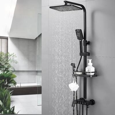 China With Slide Bar Thermostatic Hot Water Shower Head Massage Faucet Black Shower Set Is Used For The Hotel Family All-copper Bathtub Faucet for sale