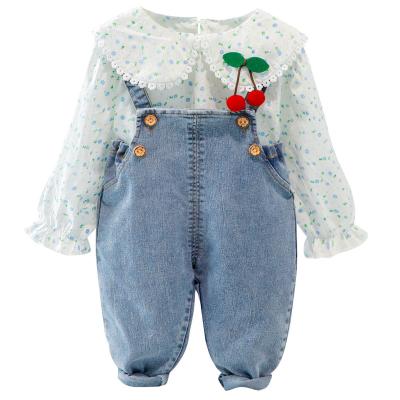 China Wholesale Breathable Autumn Cotton Prints Kids Girl 2pcs Set Baby Outfits Long Sleeve Top Jeans Pants Baby Clothes Set For Kids for sale