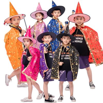 China Ordinary Stage Dress Children Halloween Costume Wizard Cloak Stage Performance Party Clothes Kids Halloween Cosplay Star Pentagon Wizard for sale