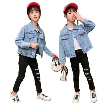 China Spring Autumn Kids Jackets Girls Denim Windproof Jacket Coats Cartoon Fashion Children's Outwear Coats Girls For Kids Girls Casual Jacket for sale