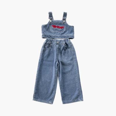 China QUICK DRY Two Piece Denim Blue Baby Jeans Baby Outfit for sale