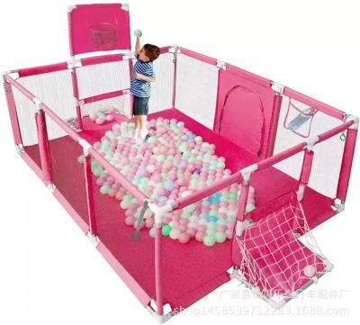 China 2023 Large Safety Slide Extra Large Pink Cloth Ball Pit Playground Yard Foldable Large Indoor Baby Playpen For Kids for sale