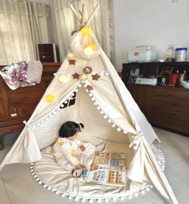 China Soft With Dots Design Luxury White Indian Indoor Teepee Tent Cotton Fabric Lightweight Baby Teepee Kids Play Tent for sale