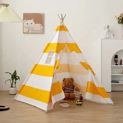 China Softly 2023 Large New Striped Baby Indian Teepee Tent Cotton Fabric Kids Play Toy Tent With Carry Bag for sale