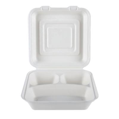 China Freezer Oil-Proofing Disposable Eco-friendly Catering Containers Sugar Cane Paper Food Container Clamshell Safe Waterproofing Biodegradable Boxes for sale