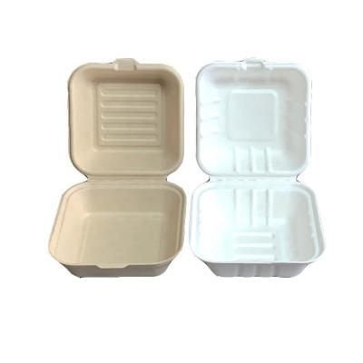 China Recycled Biodegradable Clamshell Box Paper Box Bagasse Sugarcane Packaging Materials Hamburger Food Packaging Box for sale