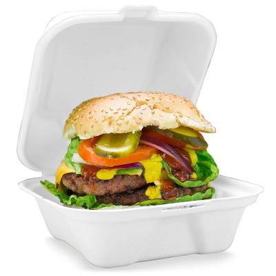 China Recycled Materials Packaging Lunch Food Box Clamshell Box Bagasse Container Hamburger Takeout Box for sale