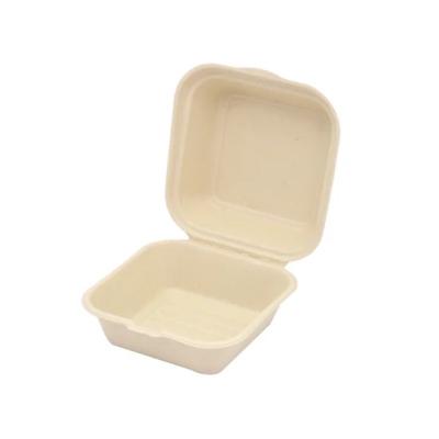 China Recycled Materials Fast Food Box Bagasse Hamburger Sandwiches Bento Cake Box Clamshell Food Paper Pulp Box for sale