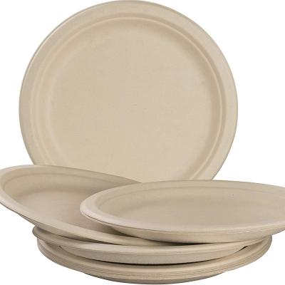 China Disposable biodegradable sugarcane bagasse round paper plate for BBQ dinner restaurant weddings for sale