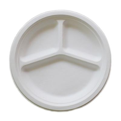 China Disposable Compostable Eco-friendly Bagasse Dish Eco-Friendly Bagasse Dish Biodegradable Sugarcane Dish Round Compartment Dish for sale