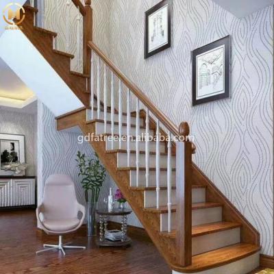 China Luxury Design Glass Wooden Staircase Stair Villas Solid Wood Stairs With LED Light for sale