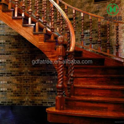 China Luxury wood morden design style simple europeancurved wooden stairs american solid natural oak rosewood for sale