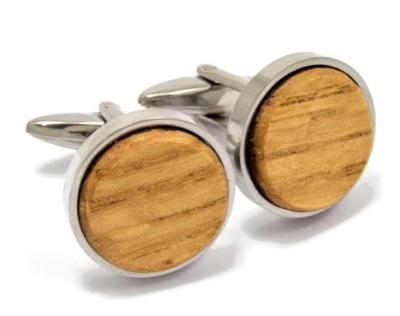 China Wood Cufflinks New Wooden Acrylic Material Cufflinks Silver Engrave Round Cufflinks For Men for sale