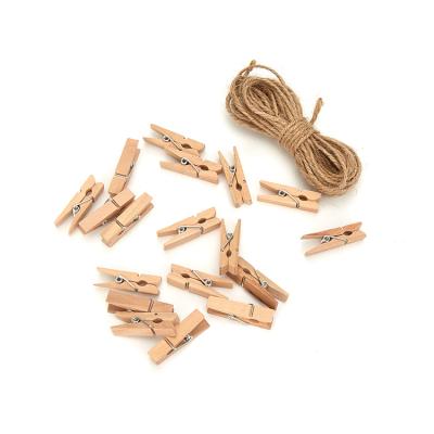 China China Christmas Card Holder Arts Opens 100Pcs Mini Wooden Clothespins Pegs Photo Clips with Jute Twine for sale