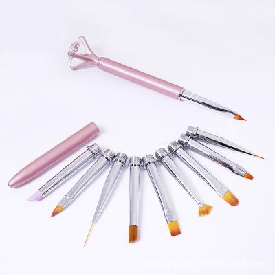 China Nail Art Detail Painting High Quality 11pcs Hair Aluminum Nylon Handle Cute Nail Gel Brush With Logo for sale