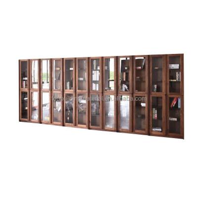 China Modern Walnut Display Bookcase Solid Wood Glass Door for sale