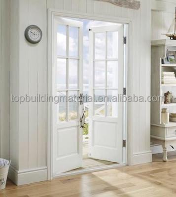 China Farmhouse Bespoke Entrance French Door Interior White Wood Double Door Swing for sale