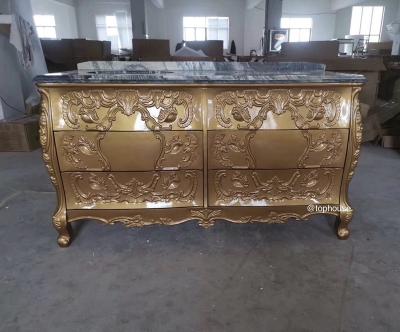 China Luxury Custom Italian Double Basin Gold Bathroom Cabinet for sale