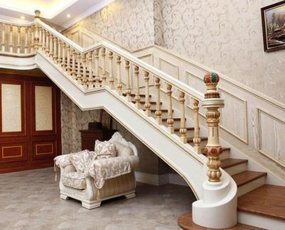 China Residential/Commercial Luxury Gold Line French Wood Staircase Ivory Straight Staircase Staircase for sale