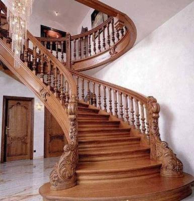 China Traditional Exquisite Carving Wooden Stairs Curve Wooden Stairs for sale