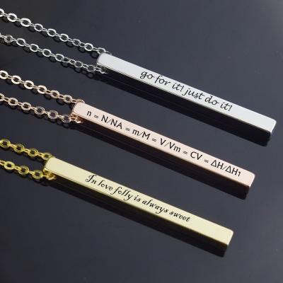 China Personalized Stainless Steel Custom Stamp Engraved Name Rose Gold Bar Necklace For Women Environmentally Friendly for sale