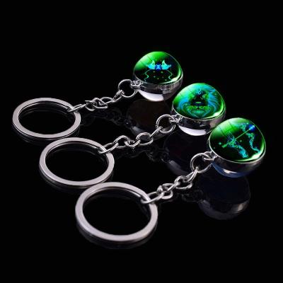 China Luminous Metal Constellation Glass Ball Zodiac Head Chain Pendant Sign 12 Glowing In Dark Head Ring Holder Men Women Birthday Gift for sale