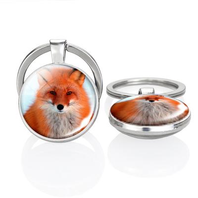 China Promotional Glass Turtle FOX Double Sided Cute Cabochon Key Chain Animals Trinket For Women Men Gifts for sale