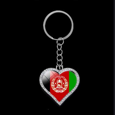 China Fashional Souvenir Gifts Heart Flag Rhinestone Keychain Bling Keychain For Women Afghanistan Syria Turkey France Palestine Lebanon Iran Craft Souvenir for sale