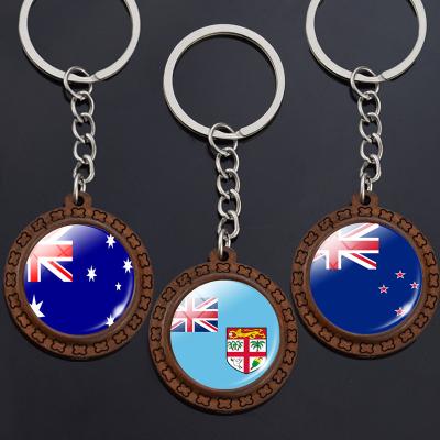 China Australia New Zealand Fiji Wooden Pendant Country Flag Oceania Trinket Flag Cabochon Key Chain Wooden Glass Keychain for sale