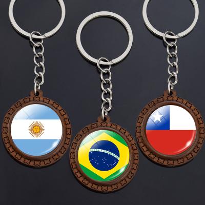 China South American Argentina Brazil Colombia Chile Suriname Peru Uruguay Flag Glass Dome Key Chain Vintage Flag Wooden Trinket for sale