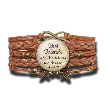 China Vintage Best Friends Bracelet Quote Best Friends Are The Sisters We Choose Bracelet Friendship Glass Braided Leather Woven Jewelry for sale