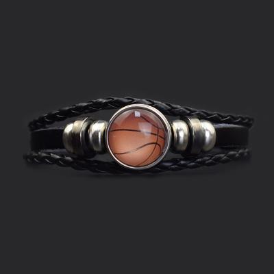 China CLASSIC Basketball Bangle Luminous Mens Football Bracelet Vintage Woven Black Twist Leather Jewelry For Sports Lover for sale