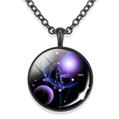 China CLASSIC Black Glass Cabochon Glass Dome Zodiac Jewelry Pendant Necklace Birthday Gift For Women Men for sale