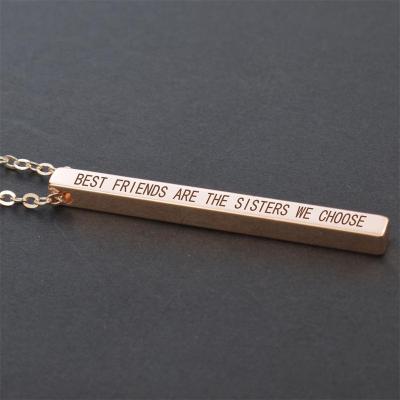 China TRENDY Simple Design Engraved Words Necklace Best Friends Are The Sisters We Choose Square Bar Pendant Necklace for sale