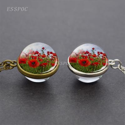 China Poppy Jewelry Poppy Flower Glass Cabochon Necklace Art Decor Flower Handmade Diy Cute Jewelry for sale